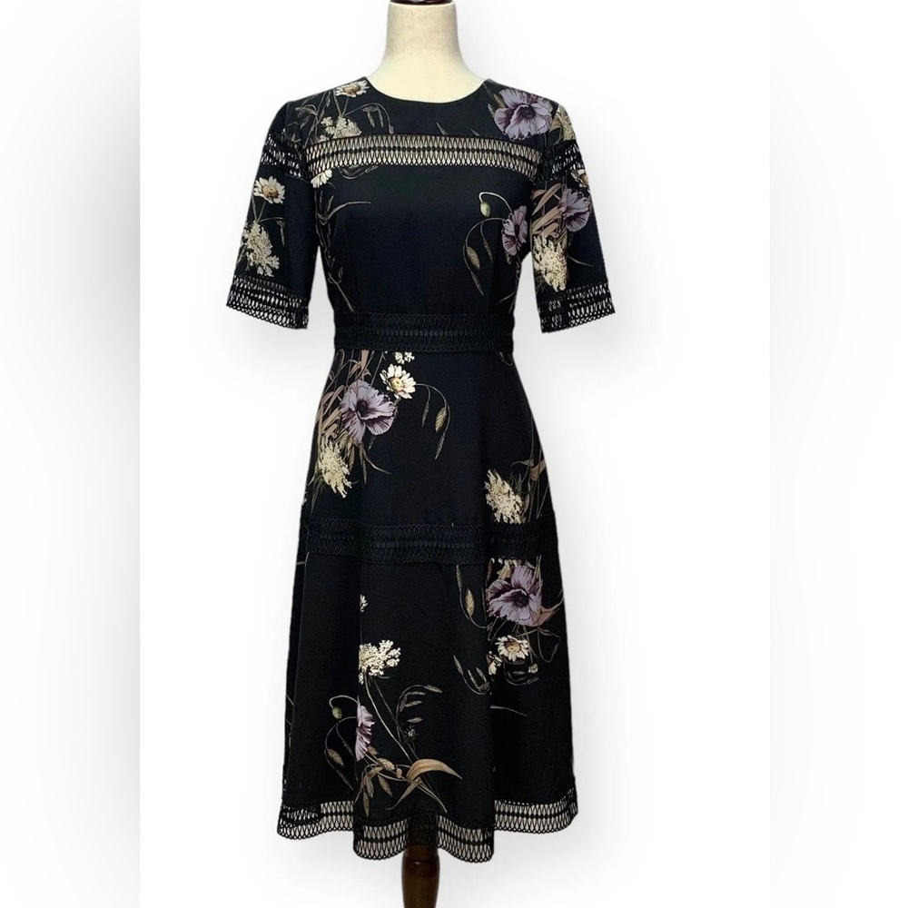 NWT Antonio Melani Lined Black Wisteria Midi Dress